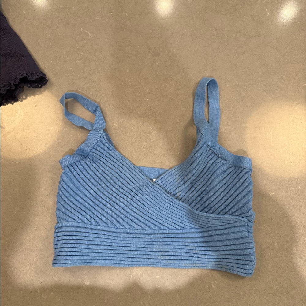 Princess Polly Light Blue Knit Crop Top